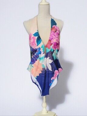 Trina Turk Opulent Oasis Plunge Halter One Piece Swimsuit Size 8
